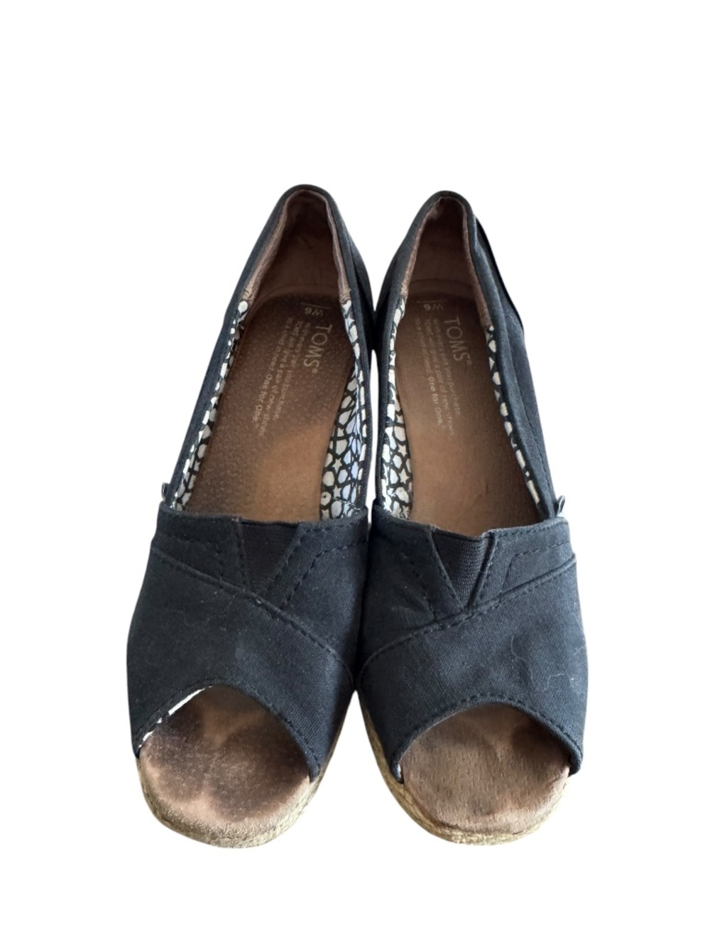 Toms Classic Black Canvas Wedge Heel Shoe Size 6 - Picture 2 of 8